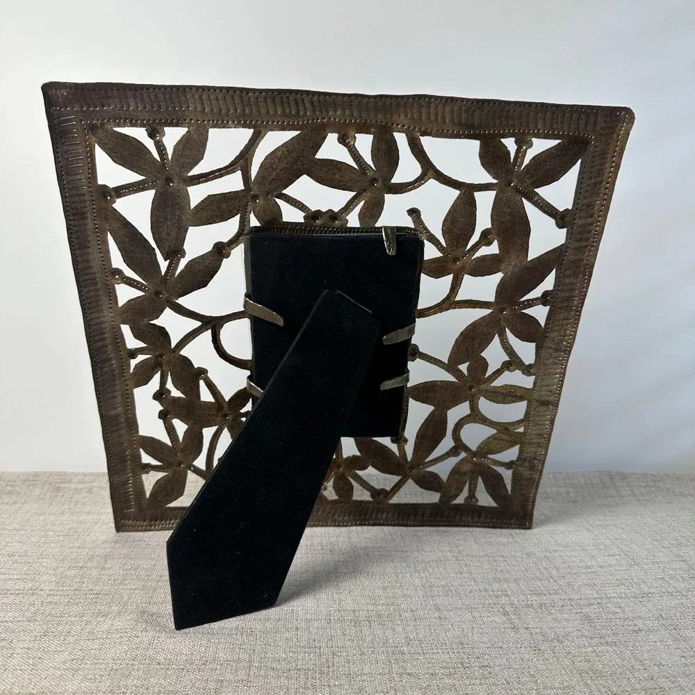 Heart of Haiti Macy's 4x6 Floral Metal Picture Frame Haitian Folk Art Signed